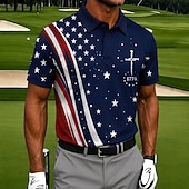  4th of July 2026 250th Men's USA Golf Sports Polo Shirts Short Sleeve Polo Shirts Collared Shirts Casual Athleisure 3D Print Buttons Breathable Mesh Spring & Summer Blue 1 Blue 3# Blue 2#