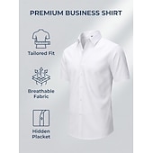 economico camicie da uomo no stiro-Per uomo Camicia Camicia elegante Camicia non stiro Camicia con Bottoni Semplice Casuale Quotidiano Bianco Blu chiaro Nero Rosa Manica Corta Collo ripiegato Estate Primavera Abbigliamento Classico