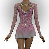 abordables Robes de Patinage Artistique-Robe de patinage artistique Femmes Patinage Robe Rose Patchwork Dos Nu Élastique Entraînement Compétition Tenue de Patinage Classique cristal pailleté manche longue Patinage sur glace Patinage