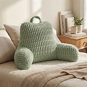ieftine Noutăți-Pernă ergonomică de citit cu cotieră, pernă mare cu suport lombar din fleece pentru spătarul patului, pentru canapea extensibilă, citit la birou &amp;vizionarea televizorului