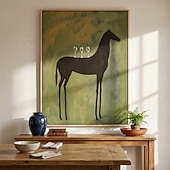 voordelige Schilderijen van dieren-Hand painted Modern Abstract Animal paintings Horse Art Original Surreal Horse Painting with Martini Glasses Olive Green Minimalist Black Animal Wall Art