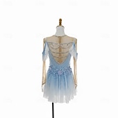 baratos Vestidos de Patinação Artística-Figure Skating Dress Women's Ice Skating Dress Sky Blue Patchwork Thumbhole Stretchy Training Competition Skating Wear Classic Crystal / Rhinestone Long Sleeve Ice Skating Figure Skating