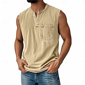 billige Tank Tops-SoftFade™ Men's Vintage Vest Top 100% Cotton Acid Wash Undershirt Sleeveless Henley Shirt Summer Fall Plain Classic Vacation Street Black Top Tee for Men