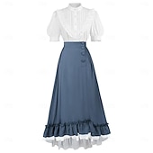 halpa Asusteet-Setti Retro / vintage Renessanssi Cottagecore Epäsymmetrinen Nilkkapituinen Hameet Pusero / hame Pitkähihainen Lempeä nainen Naamiaispuku Naisten Fantasia Karnevaali Juhla Renessanssin messut Aikuiset