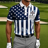  4th of July 2026 250th Men's USA Golf Sports Polo Shirts Short Sleeve Polo Shirts Collared Shirts Casual Athleisure 3D Print Buttons Breathable Mesh Spring & Summer Blue 1 Blue 3# Blue 2#