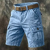 billige Klassisk-Herre Cargoshorts Shorts Sommershorts Casual shorts Syrevaskede shorts Lomme Elastisk midje Vasket Komfort Pustende Knelengde Avslappet utendørs Strand Ferie Mote Navyblå Himmelblå Mikroelastisk