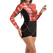 Χαμηλού Κόστους Rash Guards One Pieces-Γυναικεία Προστατευτικά Μαγιό Ολόσωμα κομμάτια Εκτυπωμένο Κουμπώσου Πολύ Ελαφρύ (UL) Προστασία UV Ελαστικό Μακρυμάνικο Μαγιό Σέρφινγκ Ψαροντούφεκο Άνοιξη