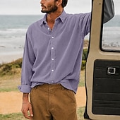 cheap Men's Smart Casual Shirts-Men Shirt Casual Shirt Corduroy Shirt Button Up Shirt White Dark Brown Black Navy Blue Purple Long Sleeve Plain Shirt Collar Casual Daily Plain Clothing Apparel Elegant Fashion Casual