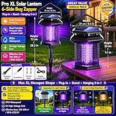 cheap Decorative Lights-Solar Bug Zapper Outdoor, Solar Mosquito Zapper, Rechargeable Battery, Waterproof Electric Fly Zapper for Patio, Backyard, Garden, Camping