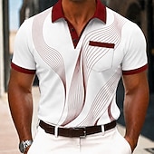  Homme Géométrique Ligne Polo Manche Courte Polos Chemises à Col Vêtement décontracté de travaile Extérieur Athleisure Tenue quotidienne Avec Poches Impression 3D Boutons Printemps & Été Bleu Rouge