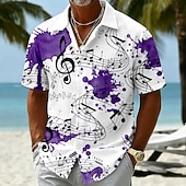  Per uomo Musica Note Camicia Camicia Estiva Camicia con Bottoni Manica Corta Vintage Retrò All'aperto Vacanza al Mare Estate Primavera Collo ripiegato Stampa 3D Camicie con bottoni Blu Viola Marrone