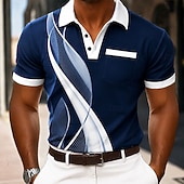 economico Polo geometrica da uomo-Per uomo Geometrico Linea Polo Manica Corta Magliette polo Camicie con Colletto Business Casual All'aperto Athleisure Abbigliamento quotidiano Tasca Stampa 3D Bottoni Estate Primavera Blu Nero Rosso