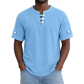 cheap Men's Classic Polo-Men's 100% Cotton Polo Shirts Casual Vacation Collarless Short Sleeve Vacation Modern Plain Lightweight Buttons Summer Spring Blue White Yellow 100% Cotton