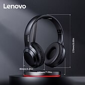 abordables Écouteurs Bluetooth sans fil-Casque sans fil Lenovo ThinkPlus supra-auriculaire, Bluetooth 5.3 avec micro, son stéréo haute fidélité avec basses profondes, oreillettes douces, pliable, idéal pour les jeux, les voyages et le