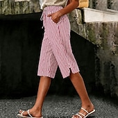 voordelige Bermuda-shorts-Dames Capri broeken Korte broek Vakantie leuke Style Casual Capris Hoge taille Gestreept Gestreept  Comfort Inelastisch Buiten Vakantie blauw Zwart Groen Rood Zomer Lente Ruim Passend