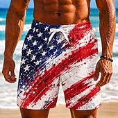 4th of July 2026 250th Men's American Flag Swim Trunks Bathing Suits Swim Shorts Board Shorts Mid Waist Patriotic Daily Outdoor Festival Side Pockets Mesh Lining Elastic Drawstring Waist Designer