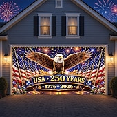  Décorations de porte de garage pour le 250e anniversaire de la fête nationale américaine (4 juillet), fond de porte de garage patriotique avec feux d'artifice et drapeau américain, articles de décoration pour une fête commémorative de la liberté et du dra