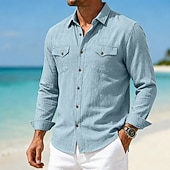 abordables Vacances-Hommes Chemise Chemise en lin Chemise d'été Tenue de plage Chemise Boutonnée Uni Occasionnel Quotidien Bleu Rose Claire bleu marine Bleu de minuit manche longue Col Printemps &amp; Été Été Vêtement Tenue