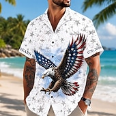 cheap Patriotic 250 Shirts-4th of July 2026 250th Men's Eagle American Flag Shirt Summer Shirt Button Up Shirt Short Sleeve Patriotic Outdoor Festival Summer Spring Turndown 3D Print Collared Shirts Blue White