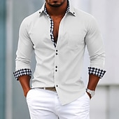 cheap Men's Non Iron Shirts-Men's Shirt Dress Shirt Button Down Shirt Non Iron Shirt Color Block Casual Daily Light Pink Light Blue Black White Long Sleeve Turndown All Seasons Clothing Apparel Patchwork