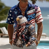  2026 250º Camiseta Masculina Águia da Bandeira Americana Camisa de Verão Camisa Botonê Curta Manga Patriótica Festival ao Ar Livre Verão Primavera Colarinho Dobrado Impressão 3D Azul Azul 3 Azul 2