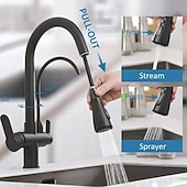 billiga Utdragbar spraykran-3-vägs kökskran, vattenfilterkran, med utdragbar 2-läges svanhals 360 graders svängbar pip, svart köksblandare med filter för undersink