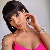cheap Human Hair Capless Wigs-Machine-made BOBO Human Hair Wig Straight Human Hair 150% Density For Black Women