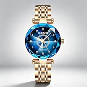 economico Orologi al quarzo-Orologio di lusso da donna, elegante quadrante sfaccettato verde smeraldo con bracciale a maglie in acciaio inossidabile color oro rosa, orologio da polso al quarzo alla moda per signore, dettagli in
