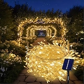 billige Solcelle utendørslys-Solcelledrevet lyslenke 6m 200 LED fyrverkeriformet lyslenke med 8 blinkende moduser for hagefester utendørs belysning bryllup terrassedekorasjon