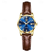 economico Orologi al quarzo-Orologio da uomo Olevs di lusso, analogico, al quarzo, impermeabile, con cinturino in pelle marrone, quadrante con numeri romani e datario, classico, casual, alla moda, elegante, regalo per lui.
