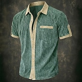 abordables Chemises décontractées intelligentes pour hommes-Hommes Chemise Chemise Décontractée Chemise Boutonnée Chemise 100% coton délavée à l'acide Bleu Noir Rouge bleu marine Vert Manche Courte Bloc de Couleur Uni Col Occasionnel Quotidien Poche Avant