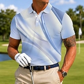 voordelige Men's Golf Polo-Voor heren Meetkundig Golf Sport Poloshirts Korte mouw Poloshirt Revers Casual Sportkleding 3D-afdrukken Knop Ademend gaas Lente zomer blauw Meerblauw Groen