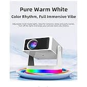 cheap Projectors-Smart Projector with Auto Focus &amp; Auto Keystone, 720P Native Portable Movie Projector with RGB Ambient Light, Bluetooth Speaker, WiFi Screen Casting, 180° Rotatable Home Theater Projector