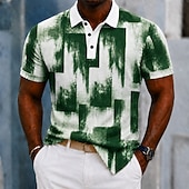  Herren Farbblock Geometrisch Poloshirts Kurzarm Polo-Shirts Hemden mit Kragen Lässig Athleisure Ferien Alltagskleidung 3D-Druck Knöpfe Atmungsaktives Gewebe Sommer Frühling Blau Schwarz Purpur
