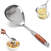 cheap Cooking Utensils-1/2 PCS Wooden Handle Stainless Steel Spider Strainer, 16 Inch Long Handle Deep Fry Skimmer Spoon, Heavy Duty Frying Scoop for French Fries, Pasta, Noodles, Dumplings and Hot Pot, Kitchen Cooking Tool