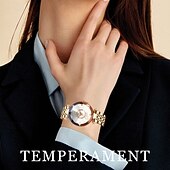 economico Orologi al quarzo-Orologio di lusso da donna, elegante quadrante sfaccettato verde smeraldo con bracciale a maglie in acciaio inossidabile color oro rosa, orologio da polso al quarzo alla moda per signore, dettagli in