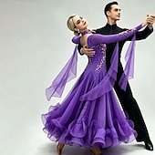 ieftine Îmbrăcăminte de competiție-Dans de Societate Rochie Broderie Despicare Cristale / Strasuri Pentru femei Antrenament Performanță Manșon Lung Elastan Organza