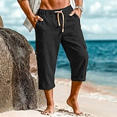 cheap Holiday-Men's Capri shorts Linen Pants Summer Shorts Baggy Pants Front Pocket Straight Leg Cargo Pocket Plain Comfort Breathable Calf-Length Casual Daily Outdoor Vacation Fashion White Khaki Inelastic