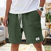 cheap Holiday-Men's Shorts Summer Shorts Beach Shorts Casual Shorts Drawstring Pocket Elastic Waist Plain Comfort Breathable Short Beach Vacation Holiday Hawaiian Boho Black White