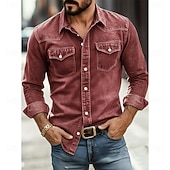 economico Camicie da lavoro da uomo-camicia da uomo softfade™ camicia casual camicia da lavoro camicia western camicia con bottoni capo tinto blu nero rosso verde manica lunga camicia semplice colletto casual quotidiano tasca frontale abbigliamento cotone