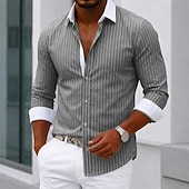 economico Camicie Button Down da uomo-Per uomo Camicia elegante Camicia button-down Camicia a righe Camicia con Colletto A righe Quotidiano Affari Rosa Blu marino Blu Grigio Manica Lunga Collo ripiegato Tutte le stagioni Abbigliamento