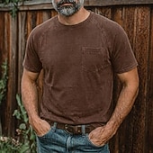 preiswerte Basic-T-Shirts-Herren Baumwoll-T-Shirt Gewaschenes Hemd T-Shirt Kurzarm Rundhalsausschnitt Sommer Frühling Ganzjahres Einfarbig Einfach Retro Vintage Betrübt Tasche Stückgefärbt Gewaschen Lässig Urlaub Straße