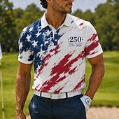  4 luglio 2026 250° Per uomo Bandiera Polo Sportivi Manica Corta Magliette polo Camicie con Colletto Casual Athleisure Abbigliamento quotidiano Abito da festa Stampa 3D Bottoni Tessuto retato