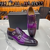 economico Scarpe Eleganti Classiche-Scarpe eleganti da uomo viola con doppia fibbia, punta affusolata, scarpe formali eleganti per lavoro, feste, matrimoni, ufficio, banchetti