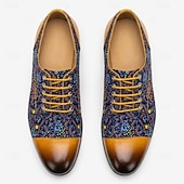 cheap Elemental Dress Shoes-Men's Floral Print Oxford Dress Shoes, Handmade Leather Business Casual Shoes, Fashion Statement Footwear for Weddings, Parties, Formal Events