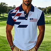  4th of July 2026 250th Men's American US Flag Polo Shirts Short Sleeve Polo Shirts Collared Shirts Casual Athleisure Festival Outfit 3D Print Buttons Breathable Mesh Spring & Summer Blue White Purple