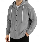 ieftine Cămăși casual inteligente pentru bărbați-Bărbați Cămașă Cămașă casual Cămasă Corduroy Camașă cu nasturi Alb Negru Verde Deschis Roșu-aprins Bleumarin Manșon Lung Simplu Capișon Casual Zilnic Cordon Îmbrăcăminte Elegant Modă Casual