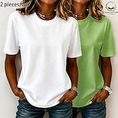  Γυναικείο T-Shirt 100% Βαμβάκι Βασικό Κλασικό Μοντέρνο Κοντό Μανίκι Στρόγγυλη Λαιμόκοψη Κανονικές Μπλούζες Καθημερινές Έξοδος Μαύρο/Κόκκινο Λευκό+Ρόζ Λευκό/Μαύρο Πράσινο/Μπλε Λευκό+Πορτοκαλί