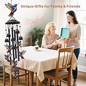 preiswerte Wandskulpturen-Buntes Vintage-Windspiel mit Kolibri-Motiv für draußen, schwarzes Metall-Windspiel für den Außenbereich, Geschenkideen für Frauen und Männer, Garten- und Hofdekoration, Erinnerungs- oder