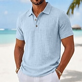 economico Polo Classico da Uomo-Per uomo Camicia di lino Polo Casuale Vacanza Classico Manica Corta Moda Tinta unica Semplice Bottoni Estate Primavera Vestibilità regolare Bianco Nero Verde chiaro Blu marino Cachi Grigio Camicia di